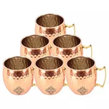 Copper Nickel Round Shaped Hammered Design Moscow Mule Beer Mug Cup, Volume-530ML, Set of 6