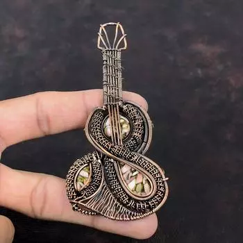Copper Pink Opal Pendant Copper Wire Wrapped Pendant Natural Gemstone Pendant Dainty Copper Jewelry Handmade Guitar Pendant Anniversary Gift