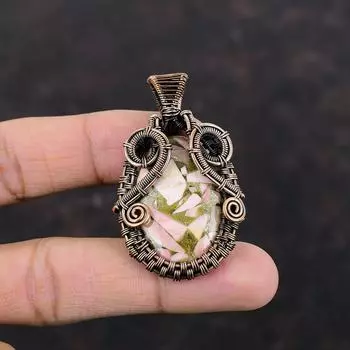 Copper Pink Opal Pendant Copper Wire Wrapped Pendant Handmade Unique Pendant Pink Opal Gemstone Jewelry Anniversary Gift Copper Wire Jewelry