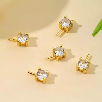 Copper-plated 18K real gold pearl earrings accessories, micro-inlaid zircon princess stud earrings DIY jewelry set A68