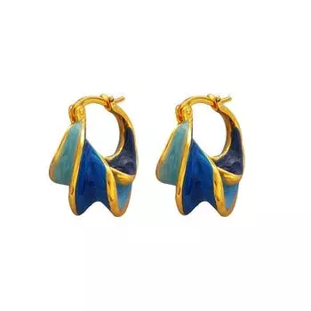 Copper Plated Gold Retro Blue Spiral Earrings T1567 синий