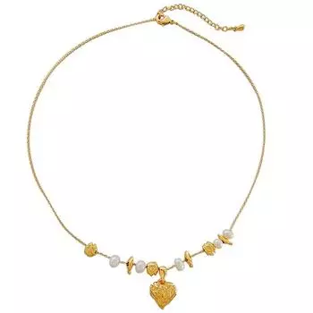 Copper Plated Real Gold Heart Necklace Niche Irregular Pearl Clavicle Necklace Female T1927