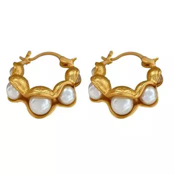 Copper plated real gold niche pea design earrings fashionable temperament pearl earrings T2846 золотой