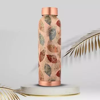 Copper Printed Design 1 Litre Water Bottle With Leak and Rust Proof Protection for Home and Office Use Ayurveda and Yoga Health Benefits Bottle