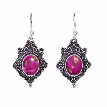 Copper Purple Turquoise 925 Sterling Silver Earring V817, Purple Earring, Oval Earring, Valentin s Day Gift, Gift For Her, Birthday Gift, Handmade Jew