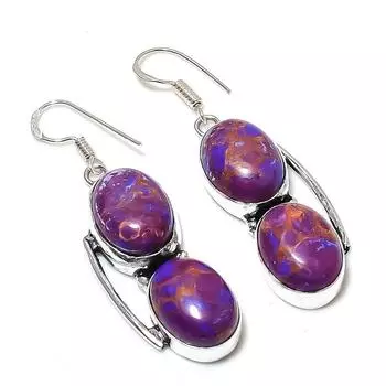 Copper Purple Turquoise Gemstone 925 Sterling Silver Jewelry Earring 2.17 O5C23
