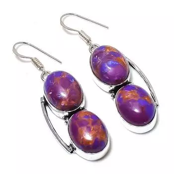 Copper Purple Turquoise Gemstone 925 Sterling Silver Jewelry Earring 2.21 V3q27