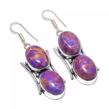 Copper Purple Turquoise Handmade 925 Sterling Silver Jewelry Earring 2.17 N7C69