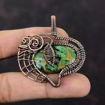 Copper Ruby Zoisite Pendant Copper Wire Wrapped Jewelry Handmade Pendant Stylish Jewelry Copper Pendant For Gift Wire Wrap Gemstone Pendant