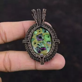 Copper Ruby Zoisite Pendant Wire Wrapped Pendant Gemstone Jewelry Ruby Zoisite Copper Jewelry Gifts For Friend Handmade Birthstone Pendant