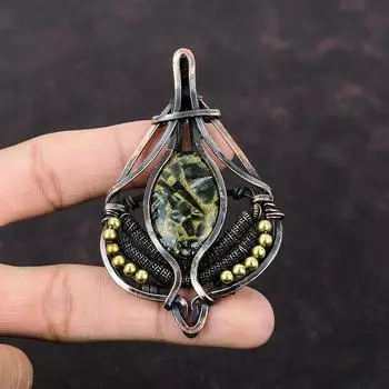 Copper Seraphinite Pendant Copper Wire Wrapped Jewelry Gemstone Pendant Copper Pendant Wire Wrapped Pendant Gift For Bridal Handmade Jewelry