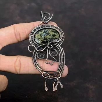 Copper Seraphinite Pendant Copper Wire Wrapped Pendant Gemstone Pendant Copper Wire Wrap Jewelry Designer Pendant For Gift Handmade Jewelry