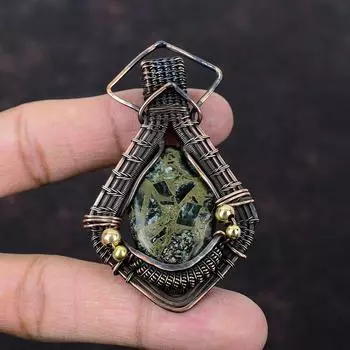 Copper Seraphinite Pendant Copper Wire Wrapped Pendant Handmade Ethnic Style Pendant Copper Wire Wrap Jewelry Gift For Him Gemstone Jewelry