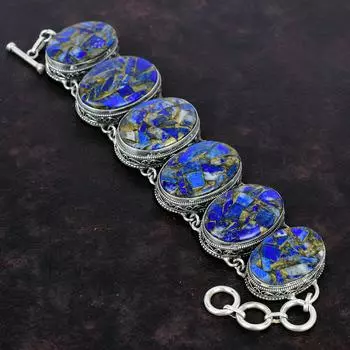 Copper Sodalite Bracelet Handmade Boho Jewelry Vintage Gemstone Bracelet 925 Sterling Silver Bracelet Adjustable Chain Bracelet Gift For Him