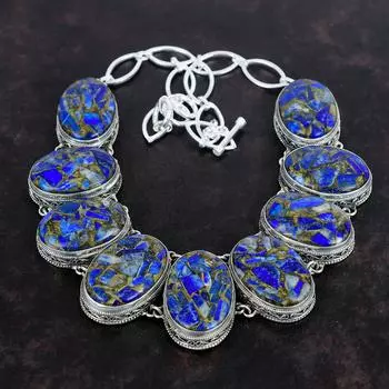 Ожерелье из медного содалита, ожерелье из стерлингового серебра 925 пробы, винтажное ожерелье, ювелирные изделия ручной работы с драгоценными камнями, регулируемое ожерелье-цепочка, подарки на годовщину