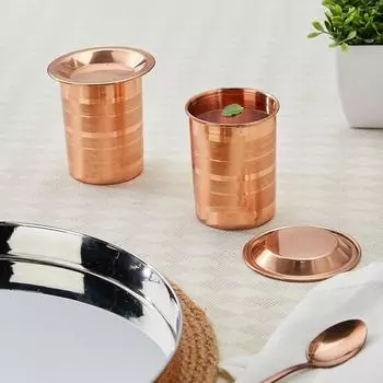 Copper Tumbler Cup with Lid, Set of 2, 300 ml
