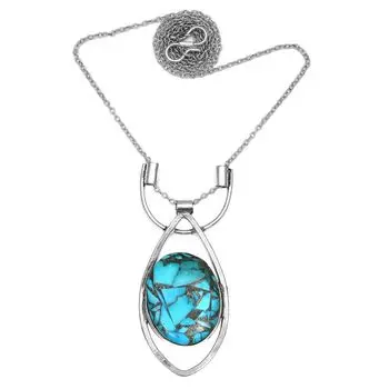 Copper Turquise Gemstone Mother s Day Handmade Silver Jewelry Necklace 20 in