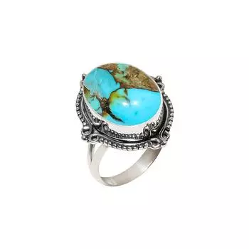 Copper Turquoise - Pilot Mountain 925 Sterling Silver Ring V4568, Blue & Brown Ring, Oval Ring, Valentin s Day Gift, Gift For Her, Birthday Gift, Hand