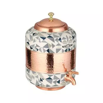 Copper Water Dispenser, Decorative Damask Pattern, Leak-Proof Tap, Heavy Weight (Blue, 18 Litres)