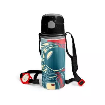 Coral High Kids Алюминиевая фляга цвета индиго красного цвета с рисунком астронавта и трубочкой, 600 мл 11941