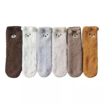 Coral Velvet Socks For Children In Winter Medium Tube Stockings Cat Paws- Cute Thickened Warm Sleeping Floor Sleeping Socks One Size белый