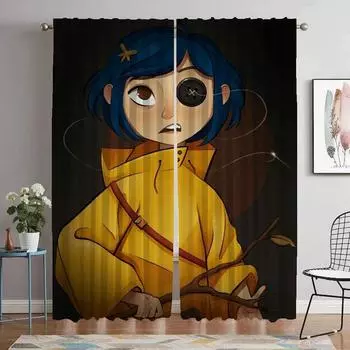 Coraline Halloween Decoration Кухонные шторы для камеры Шторы Тюль для детской комнаты для спальни Перегородка Оконные шторы Шторы W50xH70cmx2pcs-CL