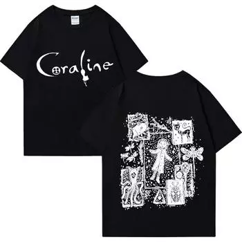 Coraline Movie Graphics Vintage T Shirt Women Fashion Vintage Streetwear Oversize 100% Cotton Short Sleeve T Shirts Women s S белый