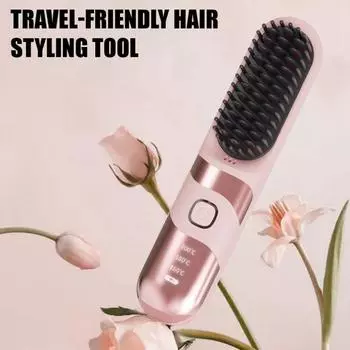 Cordless Hair Straightener Brush 3 Temperature Modes Adjustable LED Display Fast Heating Portable фиолетовый