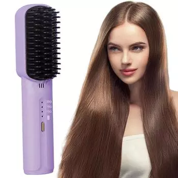 Cordless Hair Straightener Brush Rechargeable Electric Hot Comb 3 Temp Settings Portable Straightening Brush for Travel & Home чёрный