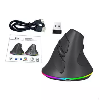 Cordless Vertical Mouse,Ergonomic Mouse,7 Buttons,Silent with USB Receiver RGB Lights Office Mouse чёрный