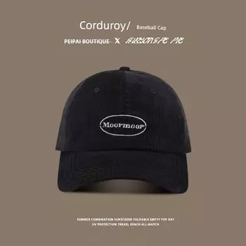 Corduroy Baseball Cap Autumn and Winter Easiest for Match Couple Peaked Cap Korean Street Casual Sun Hat Outdoor Sun Hat C3198 round Embroider Moor corduroy cap M(56-58cm)