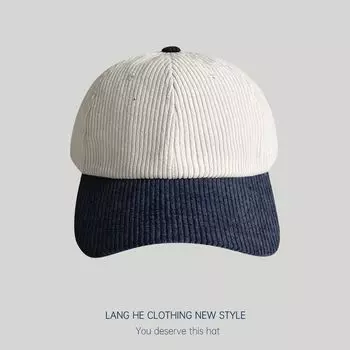 Corduroy Color Matching Baseball Cap for Men and Women Couple K-style Casual Easiest for Match Spring and Autumn Hat Soft Peaked Cap Tide Navy blue Adjustable