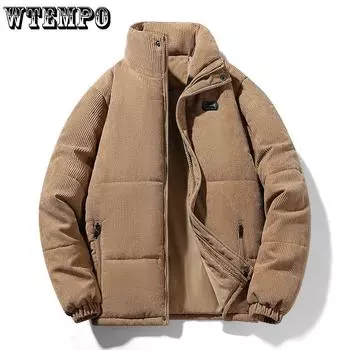 Corduroy Cotton Jacket for Men Winter Thick Cotton Jacket Retro Stand Up Collar Cotton Jacket M чёрный