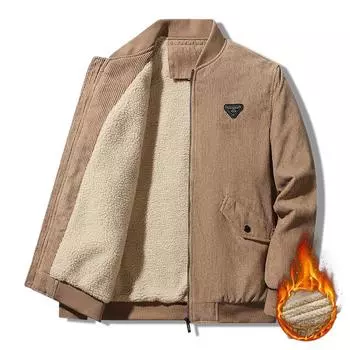 Corduroy Jacket Men s Autumn and Winter Solid Color Padded Jacket Casual Middle-aged and Elderly Men s Dad Winter Clothes Plus Cotton Jacket M