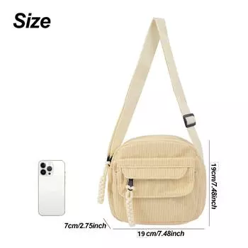 Corduroy messenger bag solid color canvas fashion casual shoulder bag student small satchel 19*7*19cm коричневый