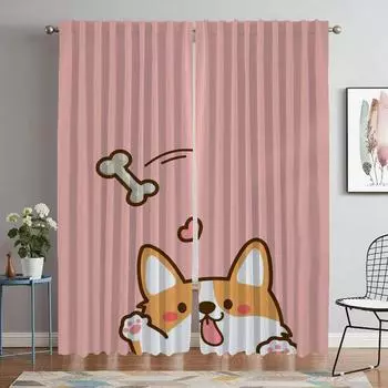 Corgi Butt Anti-mosquito Curtains 2 Pieces Curtains Child Room Partition Window Curtain Halloween Decoration Shades Living Panel W50xH70cmx2pcs-CL