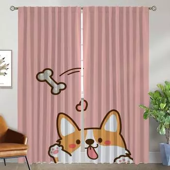 Corgi Butt Blackout Curtain for Room 2 Panel Tulle for Bedroom Home Interior Curtains Partition Halloween Decoration Shades W50xH70cmx2pcs-CL