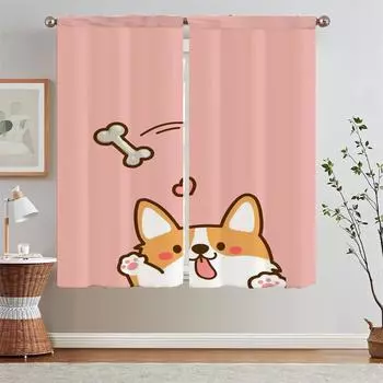 Corgi Butt Tulle in Kitchen Curtains for Living Room Blinds Bedroom Curtains 2 Pieces Fabric Curtain Tiebacks Curls Tentacles W50xH70cmx2pcs-CL