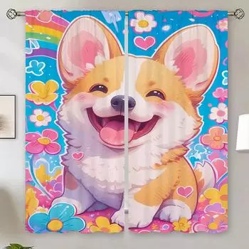 Corgi Душевая занавеска для кварто Шторы в гостиной Украшение дома и декор Затемняющие шторы для спальни 100% слепые W50xH70cmx2pcs-CL