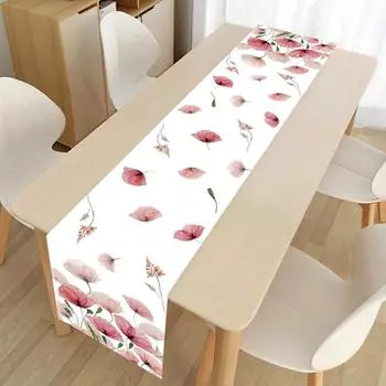 Corn Poppy Leaves Table Runner Seasonal Spring Table Cover Poppy Leaves Holiday Home Party Wedding Dining Table Decor белый