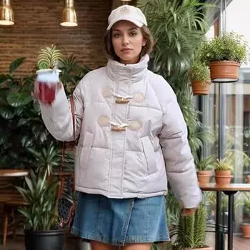Corner buckle bread clothes women s winter thickened warm down cotton clothes short loose version jacket S белый