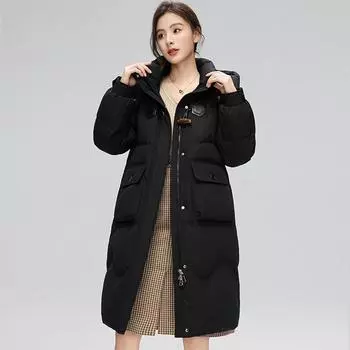 Corner Buckle Hooded 2025 Autumn and Winter Down Jacket Women s Simple Medium and Long Thickened Down Jacket M size 90-55kg