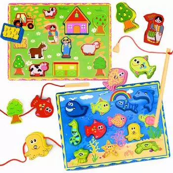CORPER TOYS Деревянные 3в1 Фигурки Строительные Нанизанные Деревянные Рождественские Игрушки, Головоломка, Сопоставление, Рыбалка, Нанизывание, Блоки, Блоки, Рыбалка, Игрушка, Мальчики,