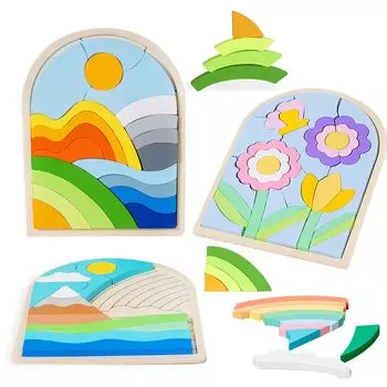 CORPER TOYS Деревянные фигуры, фигуры, здания, формы, мудрость, радуга, набор для раннего детства, использующий деревянные красочные рождественские подарки по Монтессори, головоломки,