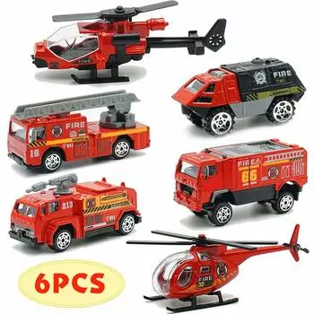 CORPER TOYS Мини-машина Пожарная машина Аварийная машина Набор из 6 пожарных машин из сплава с лестницей Модель пожарной машины Пожарная коллекция Мини-машина Игрушечная машина