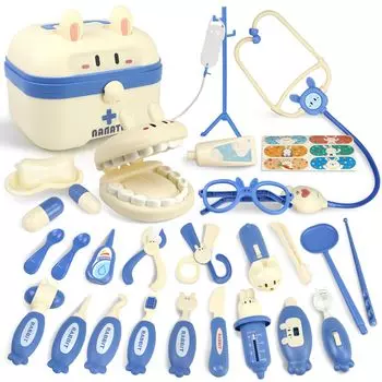 CORPER TOYS Pretend Doctor Doctor Set Toys Play House 27 Piece Set Pretend Play Mini Doctor Role Play Diagnosis Tools Stethoscope Toy Storage Case синий