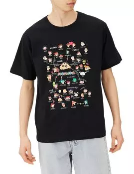 Correlation Chart Misae Hiroshi Sunflower Action Mask Character Goods Print Black [Crayon Shinchan] T-shirt Shin-chan Men s