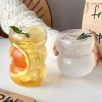 Кружка из рифленого стекла Креативная стеклянная кружка Бытовая чашка для кофе и молока Прозрачные стаканы Кружка для льда и сока Посуда для напитков Ретро-украшение для дома AS PICTURE