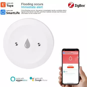 Детектор протечки воды CORUI Tuya ZigBee Датчик погружения в воду Поддержка управления голосом в режиме реального времени через приложение Работа с Alexa Google Home