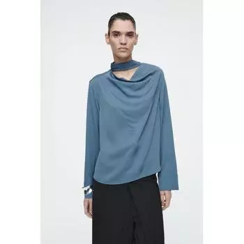COS Блузка с японским драпированным шарфом blue/32